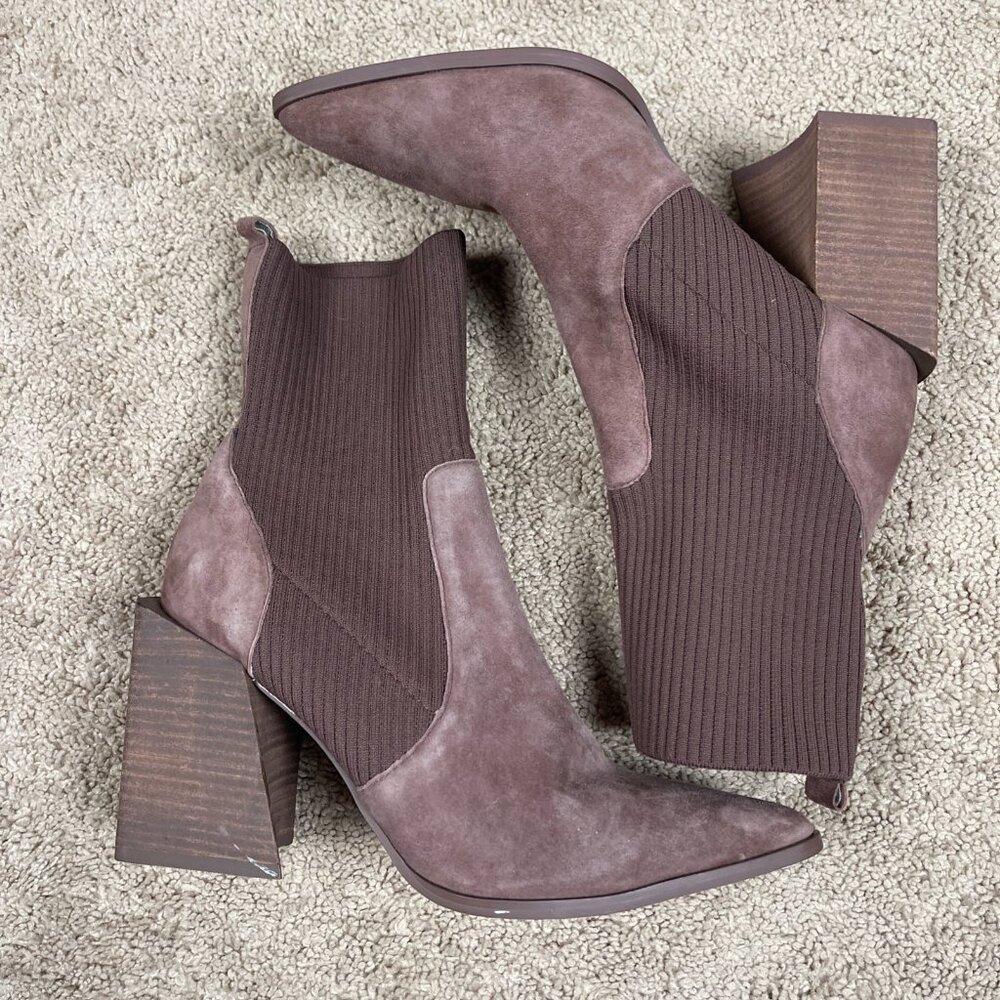 Steve Madden Boots Womens 10 Brown Tackle Block Heel Sock Ribbed Western Point - Picture 4 of 8